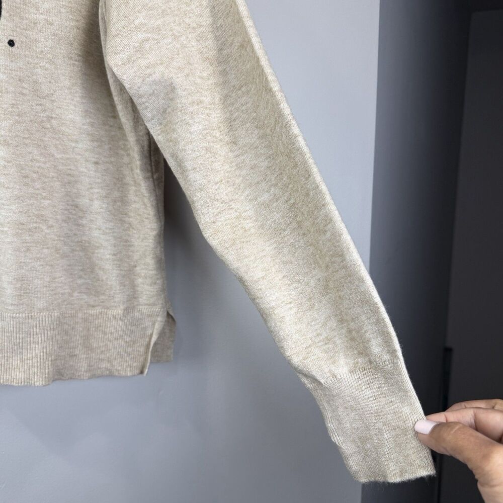 Rae Dunn Women's Size M "WEEKEND." Beige Crew Neck Knit Sweater Minimalist - Picture 4 of 8